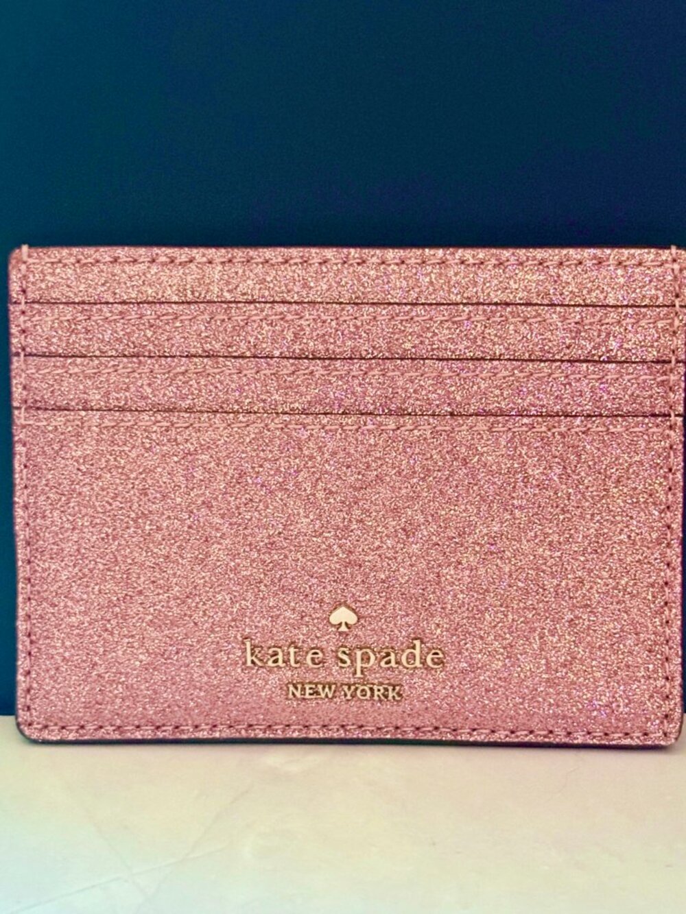 Kate Spade New York Rose Gold Glitter Card Holder Wallet NWOT